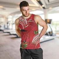 Personalized Mele Kalikimaka Hawaii Men Tank Top I'iwi Bird With Ohia Lehua - Red Color LT14 Red - Polynesian Pride