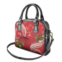 Personalized Mele Kalikimaka Hawaii Shoulder Handbag I'iwi Bird With Ohia Lehua - Red Color