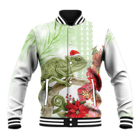 Pastel Green Hawaii Chameleon Christmas Baseball Jacket Mele Kalikimaka Kakau - Watercolor LT14 Unisex Green - Polynesian Pride