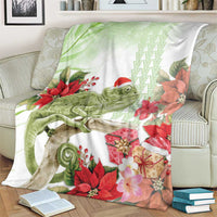 Pastel Green Hawaii Chameleon Christmas Blanket Mele Kalikimaka Kakau - Watercolor LT14 - Polynesian Pride