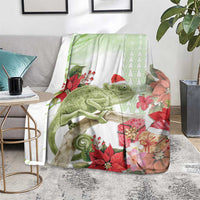 Pastel Green Hawaii Chameleon Christmas Blanket Mele Kalikimaka Kakau - Watercolor LT14 - Polynesian Pride