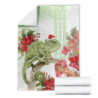Pastel Green Hawaii Chameleon Christmas Blanket Mele Kalikimaka Kakau - Watercolor LT14 - Polynesian Pride