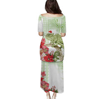 Pastel Green Hawaii Chameleon Christmas Puletasi Mele Kalikimaka Kakau - Watercolor LT14 - Polynesian Pride