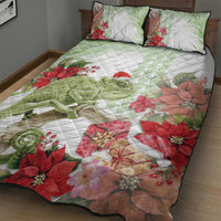 Pastel Green Hawaii Chameleon Christmas Quilt Bed Set Mele Kalikimaka Kakau - Watercolor LT14 - Polynesian Pride