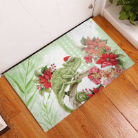 Pastel Green Hawaii Chameleon Christmas Rubber Doormat Mele Kalikimaka Kakau - Watercolor LT14 - Polynesian Pride