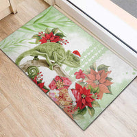 Pastel Green Hawaii Chameleon Christmas Rubber Doormat Mele Kalikimaka Kakau - Watercolor LT14 - Polynesian Pride