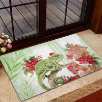 Pastel Green Hawaii Chameleon Christmas Rubber Doormat Mele Kalikimaka Kakau - Watercolor LT14 - Polynesian Pride