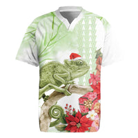 Pastel Green Hawaii Chameleon Christmas Rugby Jersey Mele Kalikimaka Kakau - Watercolor LT14 Green - Polynesian Pride