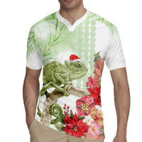 Pastel Green Hawaii Chameleon Christmas Rugby Jersey Mele Kalikimaka Kakau - Watercolor LT14 - Polynesian Pride