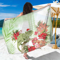 Pastel Green Hawaii Chameleon Christmas Sarong Mele Kalikimaka Kakau - Watercolor LT14 One Size 44 x 66 inches Green - Polynesian Pride