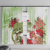Pastel Green Hawaii Chameleon Christmas Window Curtain Mele Kalikimaka Kakau - Watercolor LT14 With Hooks Green - Polynesian Pride