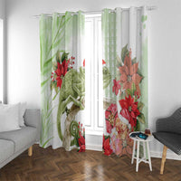 Pastel Green Hawaii Chameleon Christmas Window Curtain Mele Kalikimaka Kakau - Watercolor LT14 With Grommets Green - Polynesian Pride