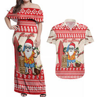 Hawaii Christmas Six Seven Couples Matching Off Shoulder Maxi Dress and Hawaiian Shirt Mele Kalikimaka Funny Santa 67 Gen Alpha Slang - Polynesian Pride