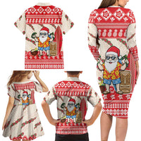 Hawaii Christmas Six Seven Family Matching Long Sleeve Bodycon Dress and Hawaiian Shirt Mele Kalikimaka Funny Santa 67 Gen Alpha Slang - Polynesian Pride