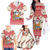 Hawaii Christmas Six Seven Family Matching Off The Shoulder Long Sleeve Dress and Hawaiian Shirt Mele Kalikimaka Funny Santa 67 Gen Alpha Slang - Polynesian Pride