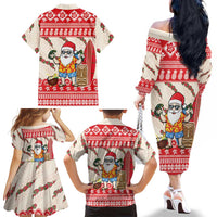 Hawaii Christmas Six Seven Family Matching Off The Shoulder Long Sleeve Dress and Hawaiian Shirt Mele Kalikimaka Funny Santa 67 Gen Alpha Slang - Polynesian Pride