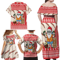 Hawaii Christmas Six Seven Family Matching Off Shoulder Maxi Dress and Hawaiian Shirt Mele Kalikimaka Funny Santa 67 Gen Alpha Slang - Polynesian Pride