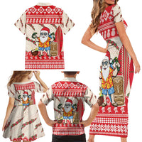 Hawaii Christmas Six Seven Family Matching Short Sleeve Bodycon Dress and Hawaiian Shirt Mele Kalikimaka Funny Santa 67 Gen Alpha Slang - Polynesian Pride