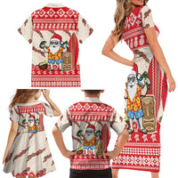 Hawaii Christmas Six Seven Family Matching Short Sleeve Bodycon Dress and Hawaiian Shirt Mele Kalikimaka Funny Santa 67 Gen Alpha Slang - Polynesian Pride
