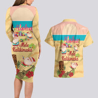 Aloha Hawaii Mele Kalikimaka Couples Matching Long Sleeve Bodycon Dress and Hawaiian Shirt Beachy Funny Santa Hawaiian Lei LT14 - Polynesian Pride