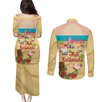 Aloha Hawaii Mele Kalikimaka Couples Matching Puletasi and Long Sleeve Button Shirt Beachy Funny Santa Hawaiian Lei - Polynesian Pride