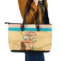 Aloha Hawaii Mele Kalikimaka Leather Tote Bag Beachy Funny Santa Hawaiian Lei - Polynesian Pride