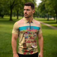 Aloha Hawaii Mele Kalikimaka Zipper Polo Shirt Beachy Funny Santa Hawaiian Lei - Polynesian Pride