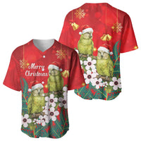 New Zealand Kakapo Christmas Baseball Jersey Owl Parrot Santa Sliver Fern Manuka - Red - Polynesian Pride