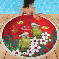 New Zealand Kakapo Christmas Beach Blanket Owl Parrot Santa Sliver Fern Manuka - Red - Polynesian Pride