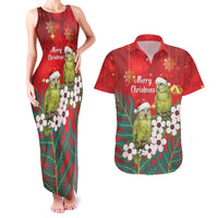 New Zealand Kakapo Christmas Couples Matching Tank Maxi Dress and Hawaiian Shirt Owl Parrot Santa Sliver Fern Manuka - Red - Polynesian Pride