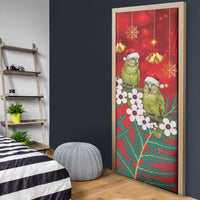 New Zealand Kakapo Christmas Door Cover Owl Parrot Santa Sliver Fern Manuka - Red - Polynesian Pride