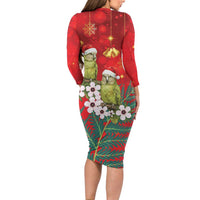 New Zealand Kakapo Christmas Family Matching Long Sleeve Bodycon Dress and Hawaiian Shirt Owl Parrot Santa Sliver Fern Manuka - Red - Polynesian Pride