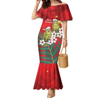 New Zealand Kakapo Christmas Family Matching Mermaid Dress and Hawaiian Shirt Owl Parrot Santa Sliver Fern Manuka - Red - Polynesian Pride