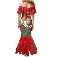 New Zealand Kakapo Christmas Family Matching Mermaid Dress and Hawaiian Shirt Owl Parrot Santa Sliver Fern Manuka - Red - Polynesian Pride