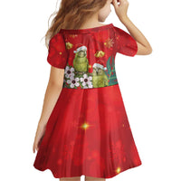 New Zealand Kakapo Christmas Family Matching Off The Shoulder Long Sleeve Dress and Hawaiian Shirt Owl Parrot Santa Sliver Fern Manuka - Red - Polynesian Pride