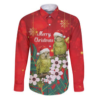New Zealand Kakapo Christmas Family Matching Off Shoulder Maxi Dress and Hawaiian Shirt Owl Parrot Santa Sliver Fern Manuka - Red - Polynesian Pride