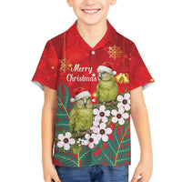 New Zealand Kakapo Christmas Family Matching Off Shoulder Short Dress and Hawaiian Shirt Owl Parrot Santa Sliver Fern Manuka - Red - Polynesian Pride