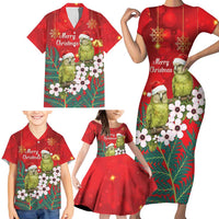 New Zealand Kakapo Christmas Family Matching Short Sleeve Bodycon Dress and Hawaiian Shirt Owl Parrot Santa Sliver Fern Manuka - Red - Polynesian Pride