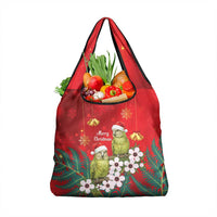 New Zealand Kakapo Christmas Grocery Bag Owl Parrot Santa Sliver Fern Manuka - Red - Polynesian Pride