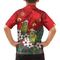 New Zealand Kakapo Christmas Kid Hawaiian Shirt Owl Parrot Santa Sliver Fern Manuka - Red - Polynesian Pride