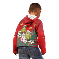 New Zealand Kakapo Christmas Kid Hoodie Owl Parrot Santa Sliver Fern Manuka - Red - Polynesian Pride