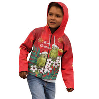 New Zealand Kakapo Christmas Kid Hoodie Owl Parrot Santa Sliver Fern Manuka - Red - Polynesian Pride