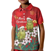 New Zealand Kakapo Christmas Kid Polo Shirt Owl Parrot Santa Sliver Fern Manuka - Red - Polynesian Pride