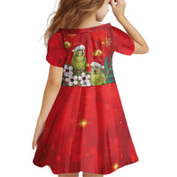 New Zealand Kakapo Christmas Kid Short Sleeve Dress Owl Parrot Santa Sliver Fern Manuka - Red - Polynesian Pride