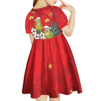 New Zealand Kakapo Christmas Kid Short Sleeve Dress Owl Parrot Santa Sliver Fern Manuka - Red - Polynesian Pride
