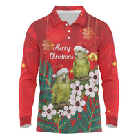 New Zealand Kakapo Christmas Long Sleeve Polo Shirt Owl Parrot Santa Sliver Fern Manuka - Red - Polynesian Pride