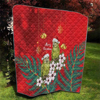 New Zealand Kakapo Christmas Quilt Owl Parrot Santa Sliver Fern Manuka - Red - Polynesian Pride