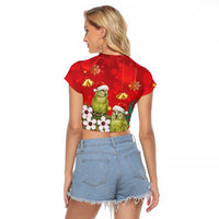 New Zealand Kakapo Christmas Raglan Cropped T Shirt Owl Parrot Santa Sliver Fern Manuka - Red - Polynesian Pride