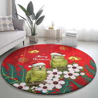 New Zealand Kakapo Christmas Round Carpet Owl Parrot Santa Sliver Fern Manuka - Red - Polynesian Pride