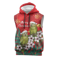 New Zealand Kakapo Christmas Sleeveless Hoodie Owl Parrot Santa Sliver Fern Manuka - Red - Polynesian Pride